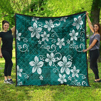 Plumeria Floral Tapa Pattern Crystal Teal Quilt LT01 - Polynesian Pride