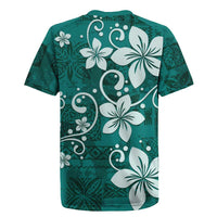 Plumeria Floral Tapa Pattern Crystal Teal Rugby Jersey