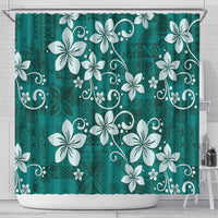 Plumeria Floral Tapa Pattern Crystal Teal Shower Curtain LT01 - Polynesian Pride