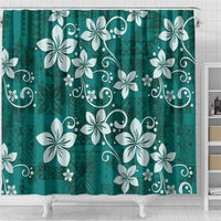 Plumeria Floral Tapa Pattern Crystal Teal Shower Curtain LT01 - Polynesian Pride