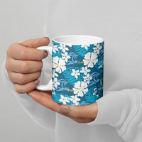 Blue Hawaiian Hibiscus Monstera Ceramic Mug Grunge Stylized LT01 - Polynesian Pride