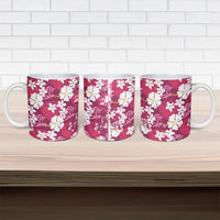 Pink Hawaiian Hibiscus Monstera Ceramic Mug Grunge Stylized