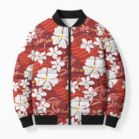 Red Hawaiian Hibiscus Monstera Bomber Puffer Jacket Grunge Stylized