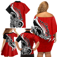 New Zealand Waitangi Day Family Matching Off Shoulder Short Dress and Hawaiian Shirt Aotearoa Te Tiriti O Waitangi Kiwi Red Version LT01 - Polynesian Pride