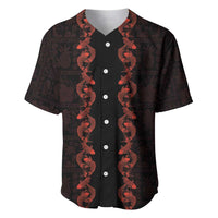 Hawaii Japan Koi Fish Red Baseball Jersey Tapa Pattern - Polynesian Pride