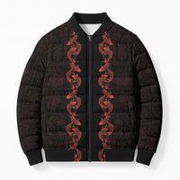 Hawaii Japan Koi Fish Red Bomber Puffer Jacket Tapa Pattern - Polynesian Pride