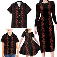 Hawaii Japan Koi Fish Red Family Matching Long Sleeve Bodycon Dress and Hawaiian Shirt Tapa Pattern - Polynesian Pride