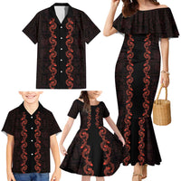 Hawaii Japan Koi Fish Red Family Matching Mermaid Dress and Hawaiian Shirt Tapa Pattern - Polynesian Pride