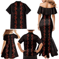 Hawaii Japan Koi Fish Red Family Matching Mermaid Dress and Hawaiian Shirt Tapa Pattern LT01 - Polynesian Pride