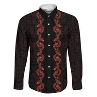 Hawaii Japan Koi Fish Red Family Matching Mermaid Dress and Hawaiian Shirt Tapa Pattern LT01 Dad's Shirt - Long Sleeve Red - Polynesian Pride