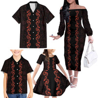 Hawaii Japan Koi Fish Red Family Matching Off The Shoulder Long Sleeve Dress and Hawaiian Shirt Tapa Pattern LT01 - Polynesian Pride