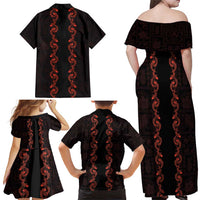 Hawaii Japan Koi Fish Red Family Matching Off Shoulder Maxi Dress and Hawaiian Shirt Tapa Pattern - Polynesian Pride