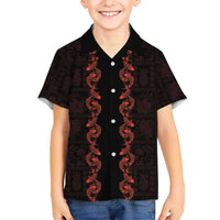 Hawaii Japan Koi Fish Red Family Matching Off Shoulder Maxi Dress and Hawaiian Shirt Tapa Pattern LT01 Son's Shirt Red - Polynesian Pride