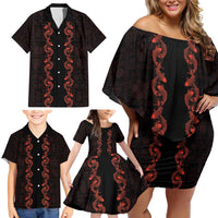 Hawaii Japan Koi Fish Red Family Matching Off Shoulder Short Dress and Hawaiian Shirt Tapa Pattern - Polynesian Pride