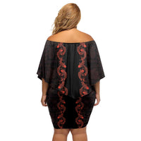 Hawaii Japan Koi Fish Red Family Matching Off Shoulder Short Dress and Hawaiian Shirt Tapa Pattern LT01 - Polynesian Pride