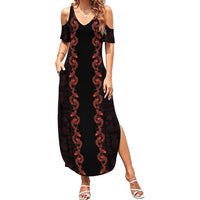 Hawaii Japan Koi Fish Red Family Matching Summer Maxi Dress and Hawaiian Shirt Tapa Pattern LT01 Mom's Dress Red - Polynesian Pride
