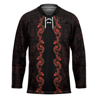 Hawaii Japan Koi Fish Red Hockey Jersey Tapa Pattern - Polynesian Pride