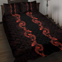 Hawaii Japan Koi Fish Red Quilt Bed Set Tapa Pattern - Polynesian Pride