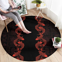 Hawaii Japan Koi Fish Red Round Carpet Tapa Pattern - Polynesian Pride