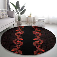 Hawaii Japan Koi Fish Red Round Carpet Tapa Pattern - Polynesian Pride