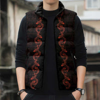 Hawaii Japan Koi Fish Red Sleeveless Puffer Jacket Tapa Pattern - Polynesian Pride