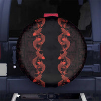 Hawaii Japan Koi Fish Red Spare Tire Cover Tapa Pattern - Polynesian Pride