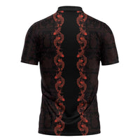 Hawaii Japan Koi Fish Red Zipper Polo Shirt Tapa Pattern - Polynesian Pride