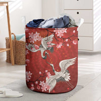 Hawaii Japan Cranes Sakura Flower Red Laundry Basket Japan Heritage Spirit - Polynesian Pride