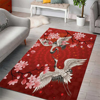 Hawaii Japan Cranes Sakura Flower Red Area Rug Japan Heritage Spirit - Polynesian Pride