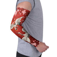 Hawaii Japan Cranes Sakura Flower Red Arm Sleeves Japan Heritage Spirit - Polynesian Pride