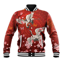Hawaii Japan Cranes Sakura Flower Red Baseball Jacket Japan Heritage Spirit - Polynesian Pride