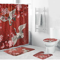 Hawaii Japan Cranes Sakura Flower Red Bathroom Set Japan Heritage Spirit - Polynesian Pride