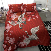 Hawaii Japan Cranes Sakura Flower Red Bedding Set Japan Heritage Spirit - Polynesian Pride
