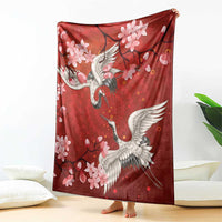 Hawaii Japan Cranes Sakura Flower Red Blanket Japan Heritage Spirit - Polynesian Pride