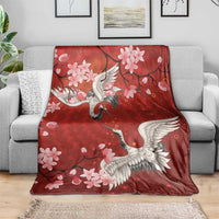 Hawaii Japan Cranes Sakura Flower Red Blanket Japan Heritage Spirit - Polynesian Pride