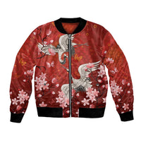 Hawaii Japan Cranes Sakura Flower Red Bomber Jacket Japan Heritage Spirit - Polynesian Pride