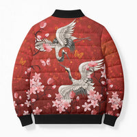 Hawaii Japan Cranes Sakura Flower Red Bomber Puffer Jacket Japan Heritage Spirit - Polynesian Pride