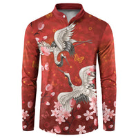 Hawaii Japan Cranes Sakura Flower Red Button Sweatshirt Japan Heritage Spirit - Polynesian Pride