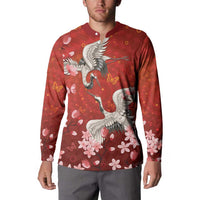 Hawaii Japan Cranes Sakura Flower Red Button Sweatshirt Japan Heritage Spirit - Polynesian Pride