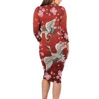 Hawaii Japan Cranes Sakura Flower Red Family Matching Long Sleeve Bodycon Dress and Hawaiian Shirt Japan Heritage Spirit LT01 - Polynesian Pride