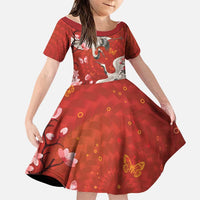 Hawaii Japan Cranes Sakura Flower Red Family Matching Off Shoulder Short Dress and Hawaiian Shirt Japan Heritage Spirit LT01 Daughter's Dress Red - Polynesian Pride