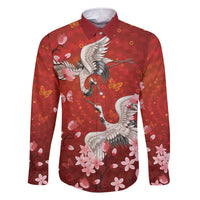Hawaii Japan Cranes Sakura Flower Red Family Matching Short Sleeve Bodycon Dress and Hawaiian Shirt Japan Heritage Spirit - Polynesian Pride