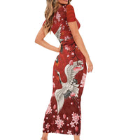 Hawaii Japan Cranes Sakura Flower Red Family Matching Short Sleeve Bodycon Dress and Hawaiian Shirt Japan Heritage Spirit LT01 - Polynesian Pride
