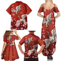 Hawaii Japan Cranes Sakura Flower Red Family Matching Summer Maxi Dress and Hawaiian Shirt Japan Heritage Spirit LT01 - Polynesian Pride