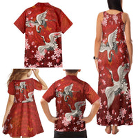 Hawaii Japan Cranes Sakura Flower Red Family Matching Tank Maxi Dress and Hawaiian Shirt Japan Heritage Spirit - Polynesian Pride