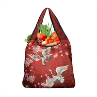 Hawaii Japan Cranes Sakura Flower Red Grocery Bag Japan Heritage Spirit - Polynesian Pride