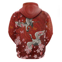 Hawaii Japan Cranes Sakura Flower Red Hoodie Japan Heritage Spirit - Polynesian Pride