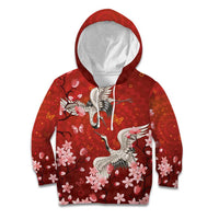 Hawaii Japan Cranes Sakura Flower Red Kid Hoodie Japan Heritage Spirit - Polynesian Pride