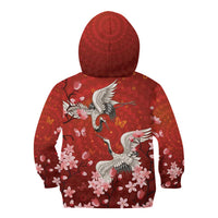 Hawaii Japan Cranes Sakura Flower Red Kid Hoodie Japan Heritage Spirit - Polynesian Pride