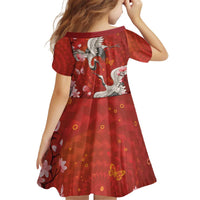 Hawaii Japan Cranes Sakura Flower Red Kid Short Sleeve Dress Japan Heritage Spirit LT01 - Polynesian Pride